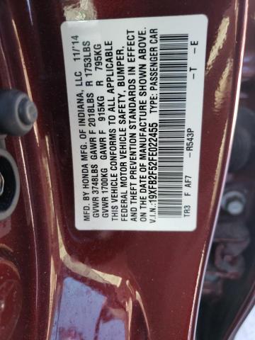 Photo 10 from auction – 2015 HONDA CIVIC LX with VIN 19XFB2F52FE022455