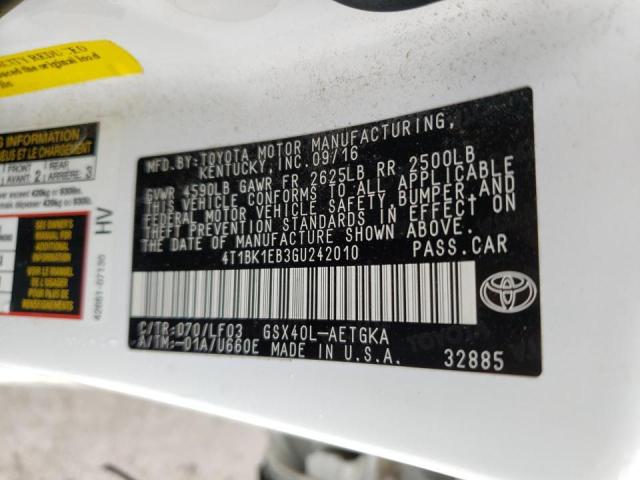 Photo 10 from auction – 2016 TOYOTA AVALON XLE with VIN 4T1BK1EB3GU242010