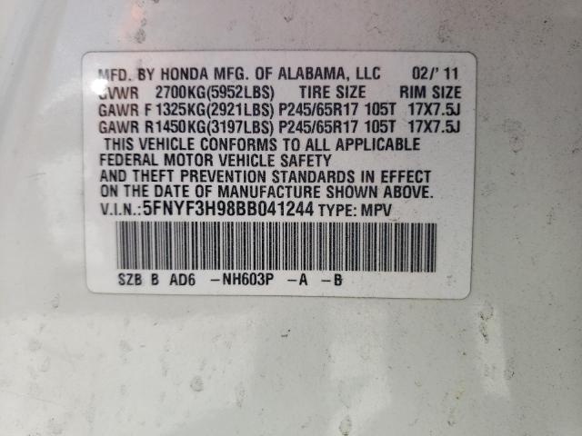 Photo 10 from auction – 2011 HONDA PILOT TOUR with VIN 5FNYF3H98BB041244
