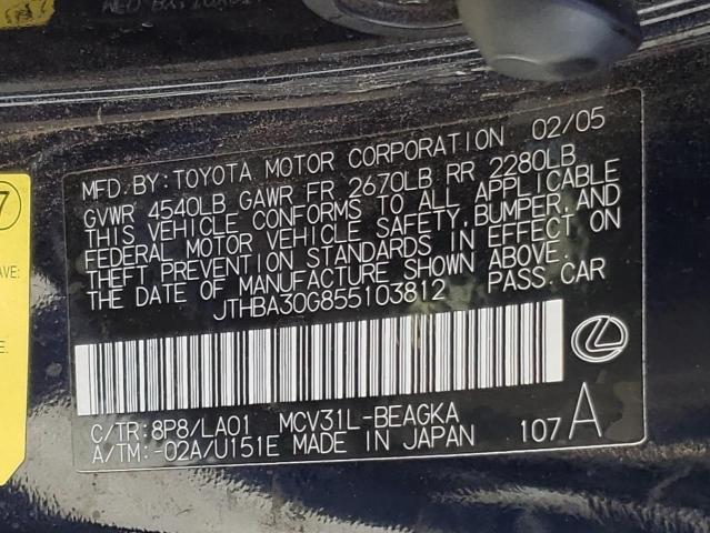 Photo 10 from auction – 2005 LEXUS ES 330 with VIN JTHBA30G855103812