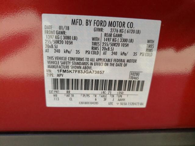 Photo 10 from auction – 2018 FORD EXPLORER L with VIN 1FM5K7F83JGA73857