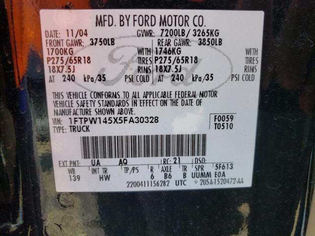 Photo 10 from auction – 2005 FORD F150 SUPER with VIN 1FTPW145X5FA30328