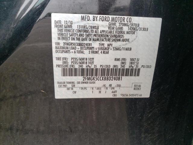 Photo 10 from auction – 2011 FORD FLEX SEL with VIN 2FMGK5CCXBBD24081