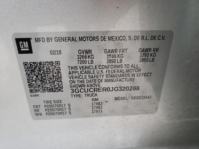 Photo 10 from auction – 2018 CHEVROLET SILVERADO with VIN 3GCUCRER0JG320288