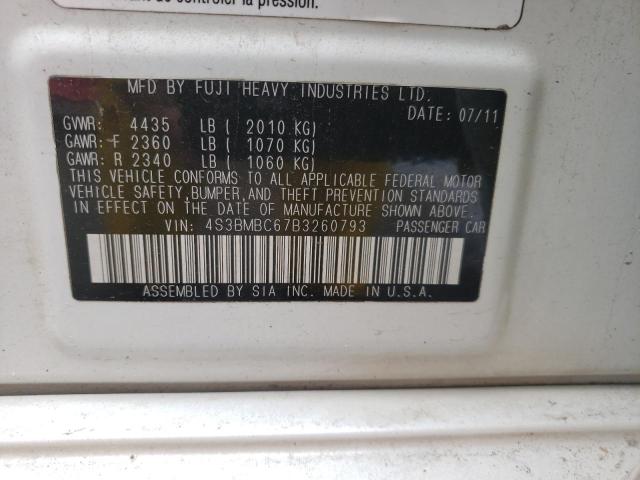 Photo 10 from auction – 2011 SUBARU LEGACY 2.5 with VIN 4S3BMBC67B3260793