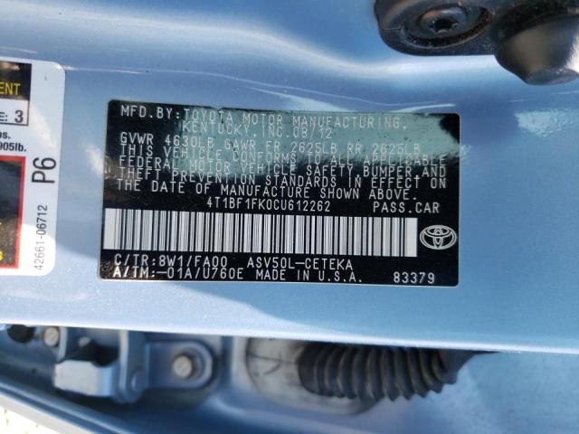 Photo 10 from auction – 2012 TOYOTA CAMRY BASE with VIN 4T1BF1FK0CU612262