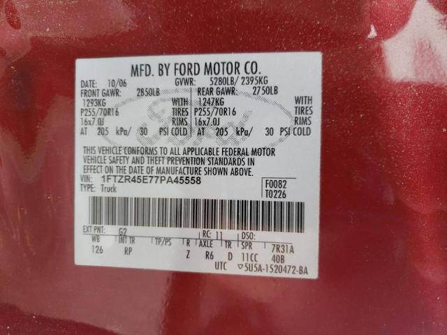 Photo 10 from auction – 2007 FORD RANGER with VIN 1FTZR45E77PA45558