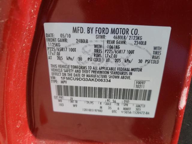 Photo 10 from auction – 2010 FORD ESCAPE XLT with VIN 1FMCU9DG3AKD06334