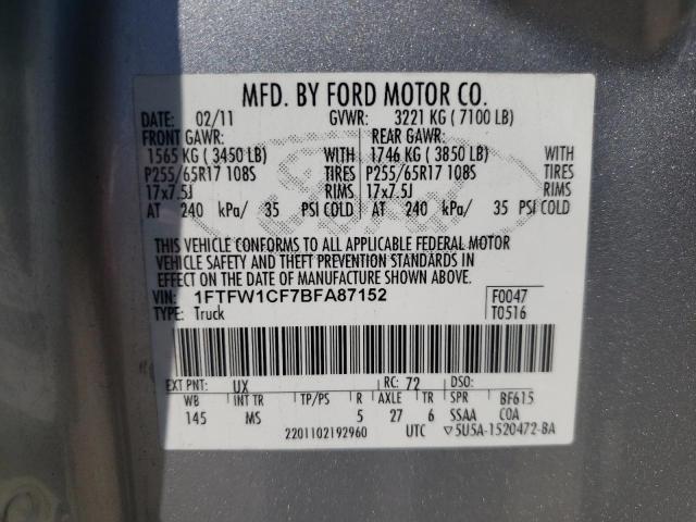 Photo 10 from auction – 2011 FORD F150 SUPER with VIN 1FTFW1CF7BFA87152