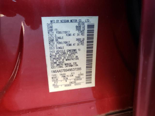 Photo 10 from auction – 2004 NISSAN TITAN XE with VIN 1N6AA07B94N537285