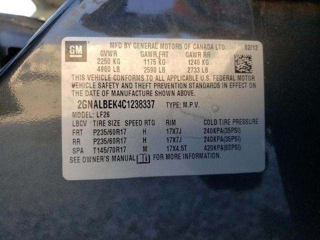Photo 10 from auction – 2012 CHEVROLET EQUINOX LS with VIN 2GNALBEK4C1238337
