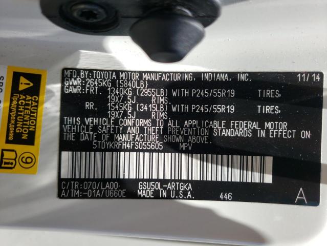 Photo 10 from auction – 2015 TOYOTA HIGHLANDER with VIN 5TDYKRFH4FS055605
