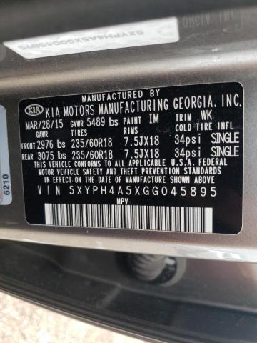 Photo 10 from auction – 2016 KIA SORENTO EX with VIN 5XYPH4A5XGG045895