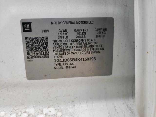 Photo 10 from auction – 2019 CHEVROLET SONIC LT with VIN 1G1JD6SB4K4150398