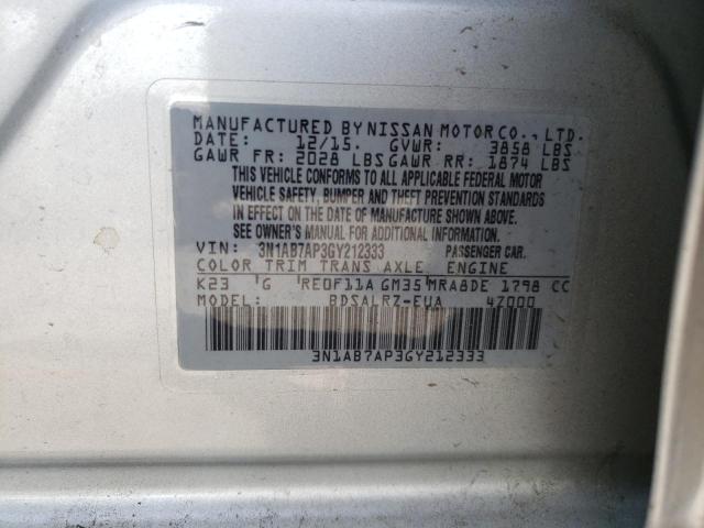 Photo 10 from auction – 2016 NISSAN SENTRA S with VIN 3N1AB7AP3GY212333