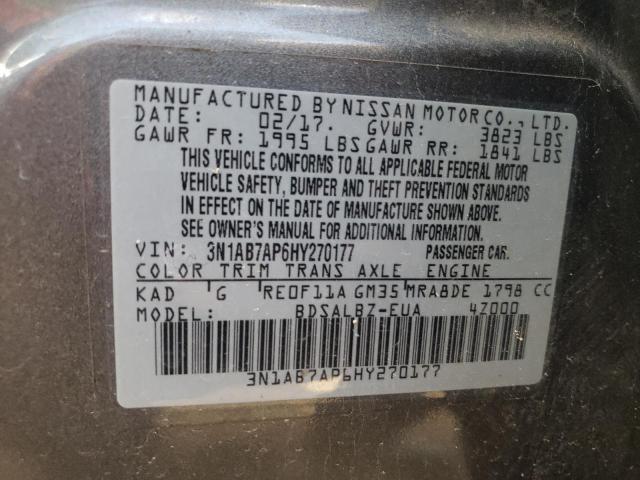 Photo 10 from auction – 2017 NISSAN SENTRA S with VIN 3N1AB7AP6HY270177