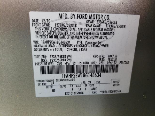 Photo 10 from auction – 2011 FORD TAURUS SEL with VIN 1FAHP2EW1BG148634