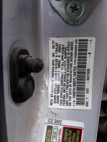 Photo 10 from auction – 2007 HONDA CIVIC EX with VIN 1HGFA16837L104759