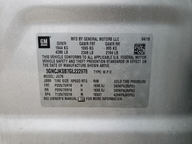 Photo 10 from auction – 2016 CHEVROLET TRAX LS with VIN 3GNCJKSB7GL222978