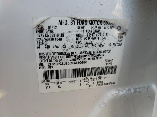 Photo 10 from auction – 2012 FORD EDGE SEL with VIN 2FMDK3J95CBA80680