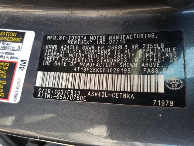Photo 10 from auction – 2011 TOYOTA CAMRY BASE with VIN 4T1BF3EK0BU629199