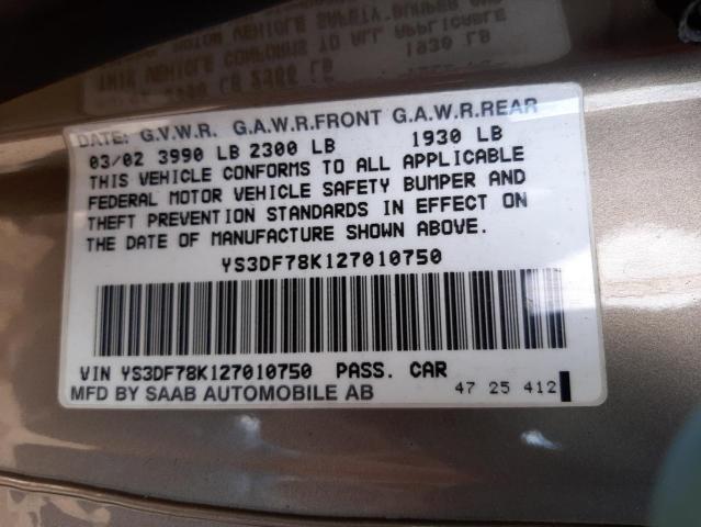 Photo 10 from auction – 2002 SAAB 9-3 SE with VIN YS3DF78K127010750