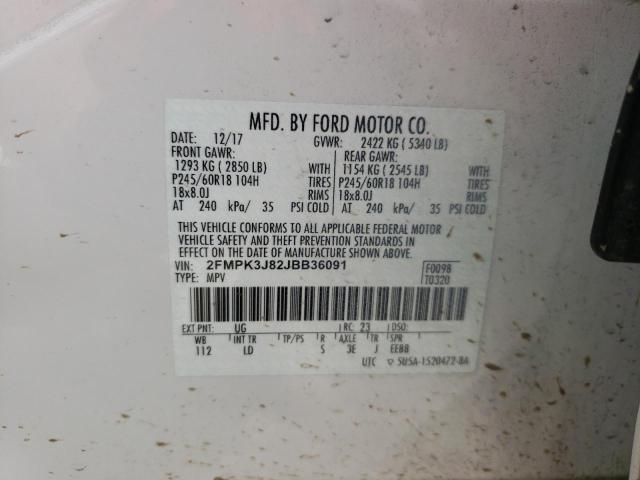 Photo 10 from auction – 2018 FORD EDGE SEL with VIN 2FMPK3J82JBB36091