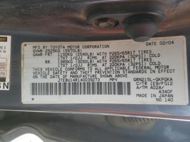 Photo 10 from auction – 2004 TOYOTA 4RUNNER SR with VIN JTEBU14R140039273