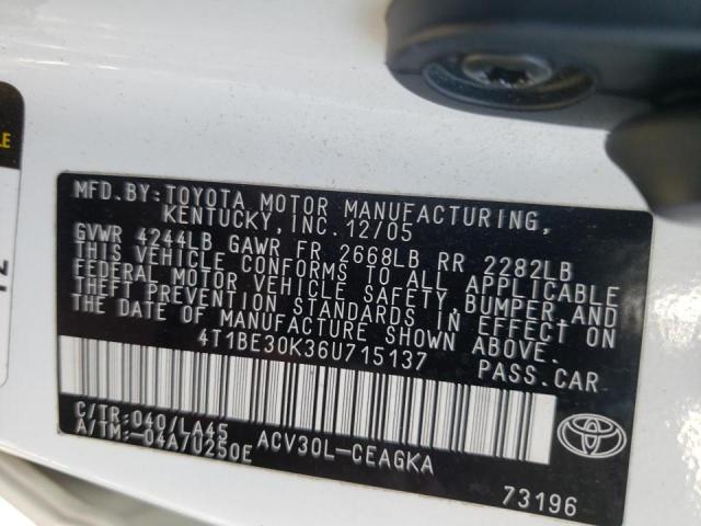 Photo 10 from auction – 2006 TOYOTA CAMRY LE with VIN 4T1BE30K36U715137