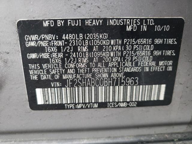 Photo 10 from auction – 2011 SUBARU FORESTER 2 with VIN JF2SHABC0BH715963