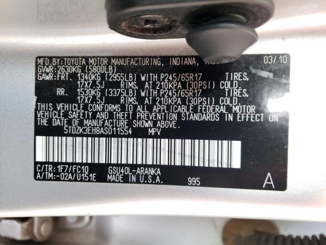 Photo 10 from auction – 2010 TOYOTA HIGHLANDER with VIN 5TDZK3EH8AS011554