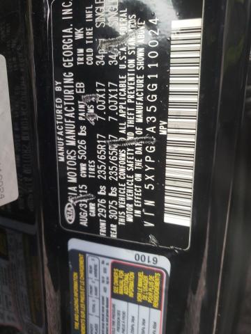 Photo 10 from auction – 2016 KIA SORENTO LX with VIN 5XYPG4A35GG110024