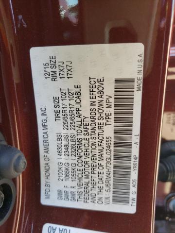 Photo 10 from auction – 2016 HONDA CR-V EXL with VIN 5J6RM4H73GL024655