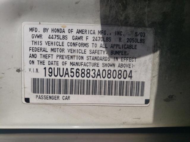 Photo 10 from auction – 2003 ACURA 3.2TL TYPE with VIN 19UUA56883A080804