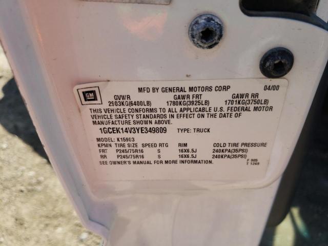 Photo 10 from auction – 2000 CHEVROLET SILVERADO with VIN 1GCEK14V3YE349809