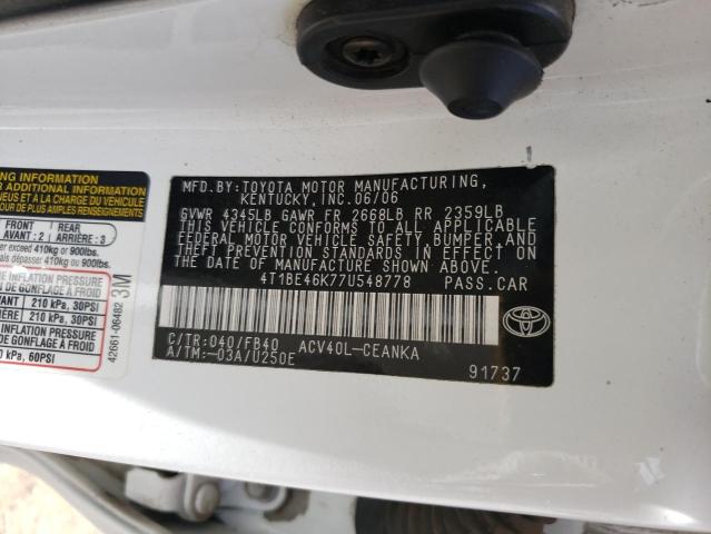 Photo 10 from auction – 2007 TOYOTA CAMRY CE with VIN 4T1BE46K77U548778