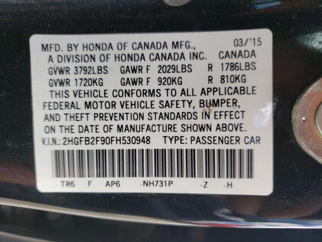 Photo 10 from auction – 2015 HONDA CIVIC EXL with VIN 2HGFB2F90FH530948