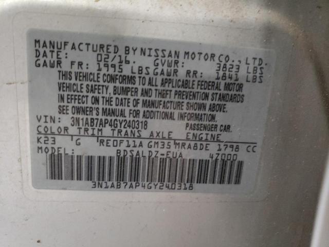 Photo 10 from auction – 2016 NISSAN SENTRA S with VIN 3N1AB7AP4GY240318