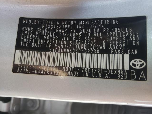 Photo 10 from auction – 2014 TOYOTA COROLLA L with VIN 5YFBURHE3EP152238