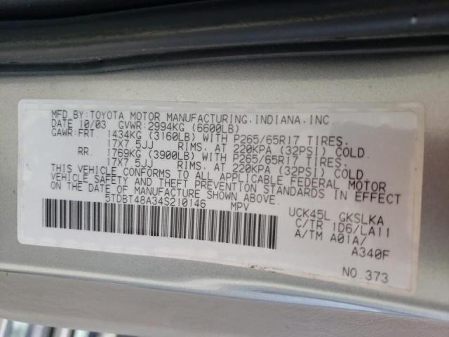 Photo 10 from auction – 2004 TOYOTA SEQUOIA LI with VIN 5TDBT48A34S210146
