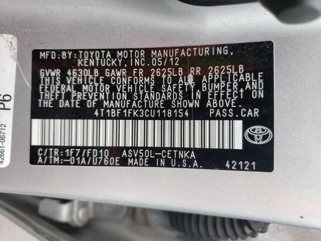 Zdjęcie 10 z aukcji – 2012 TOYOTA CAMRY BASE z VIN 4T1BF1FK3CU118154