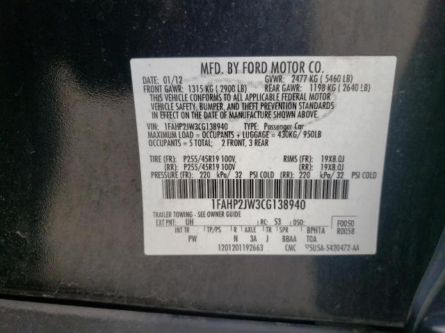 Photo 10 from auction – 2012 FORD TAURUS LIM with VIN 1FAHP2JW3CG138940