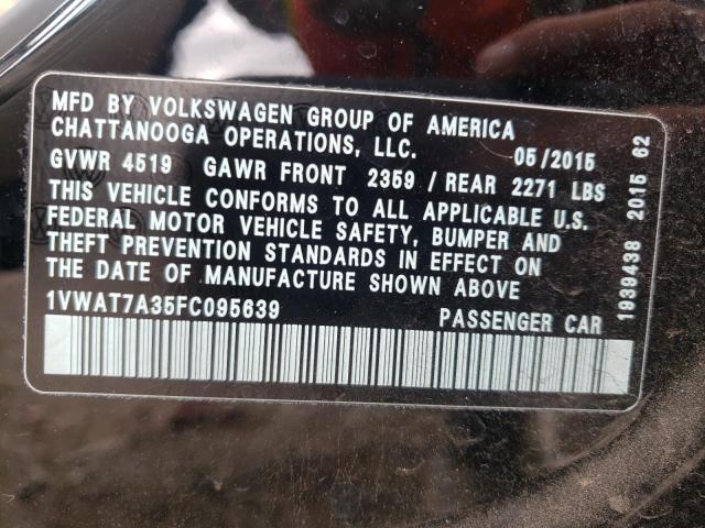 Photo 10 from auction – 2015 VOLKSWAGEN PASSAT S with VIN 1VWAT7A35FC095639