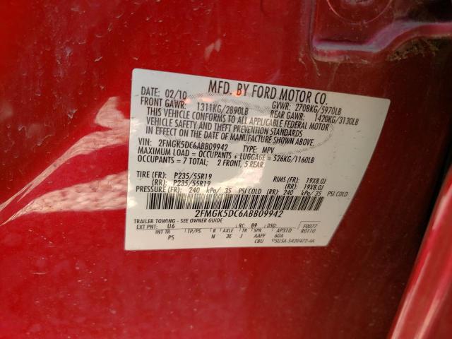 Photo 10 from auction – 2010 FORD FLEX LIMIT with VIN 2FMGK5DC6ABB09942