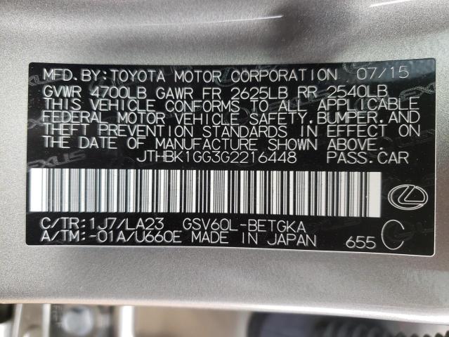Photo 10 from auction – 2016 LEXUS ES 350 with VIN JTHBK1GG3G2216448