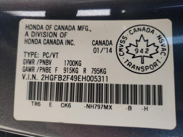 Photo 10 from auction – 2014 HONDA CIVIC LX with VIN 2HGFB2F49EH005311