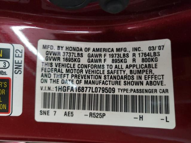 Photo 10 from auction – 2007 HONDA CIVIC EX with VIN 1HGFA16877L079509