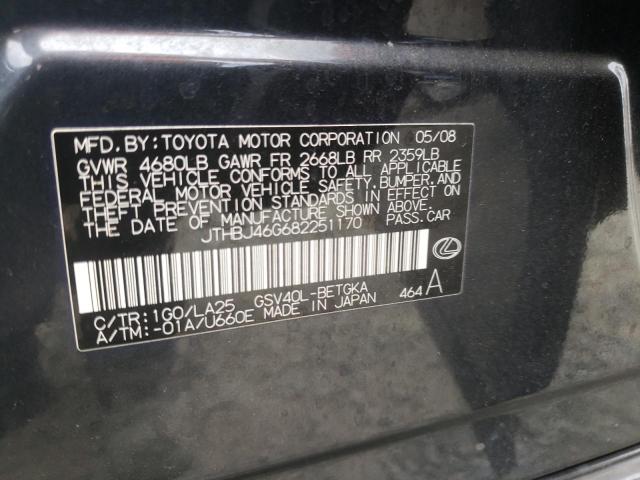 Photo 10 from auction – 2008 LEXUS ES 350 with VIN JTHBJ46G682251170
