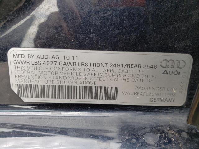 Photo 10 from auction – 2012 AUDI A4 PREMIUM with VIN WAUBFAFL2CN011908