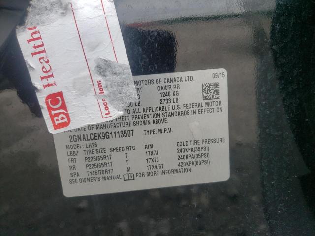 Photo 10 from auction – 2016 CHEVROLET EQUINOX LT with VIN 2GNALCEK9G1113507